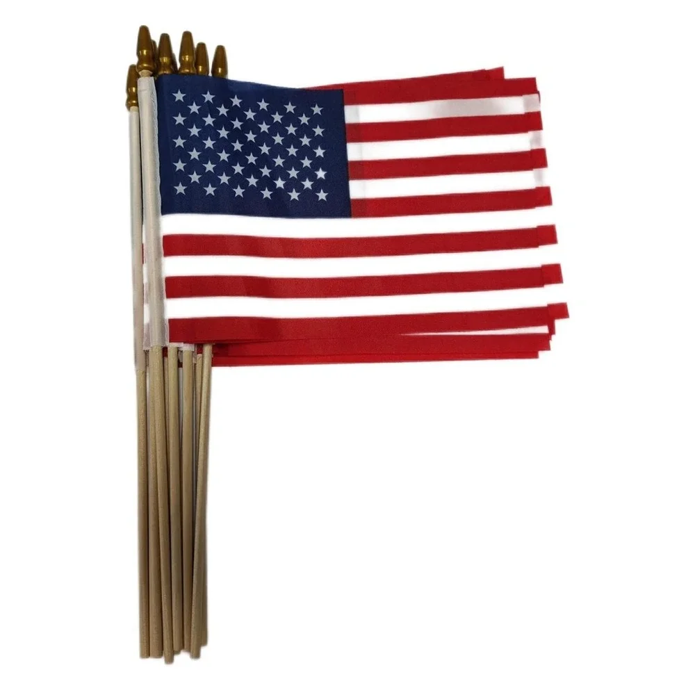 2pks of 25 Small‎ American Flags on Stick 5x8 Inch Wooden USA Flag Veterans Day.